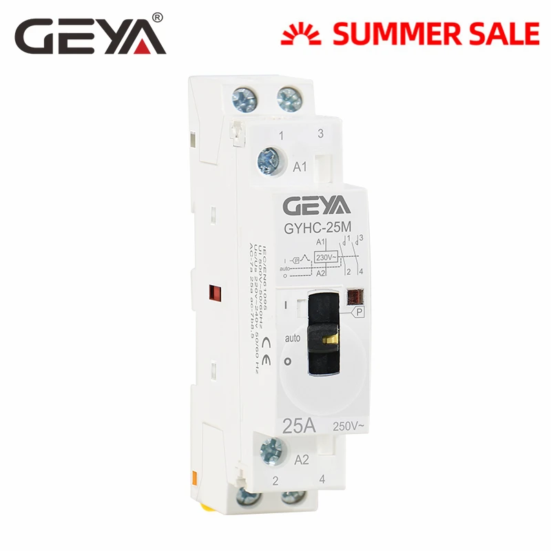 GEYA 2P 16A 20A 25A 2NO ручное управление контактор переменного тока din рейка тип 220 В 50/60 Гц