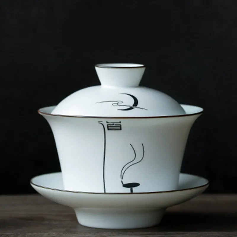 Творческий матовый белый керамический дегустация чайная чашка и блюдце набор пословиц Sancai Gaiwan чайная чаша