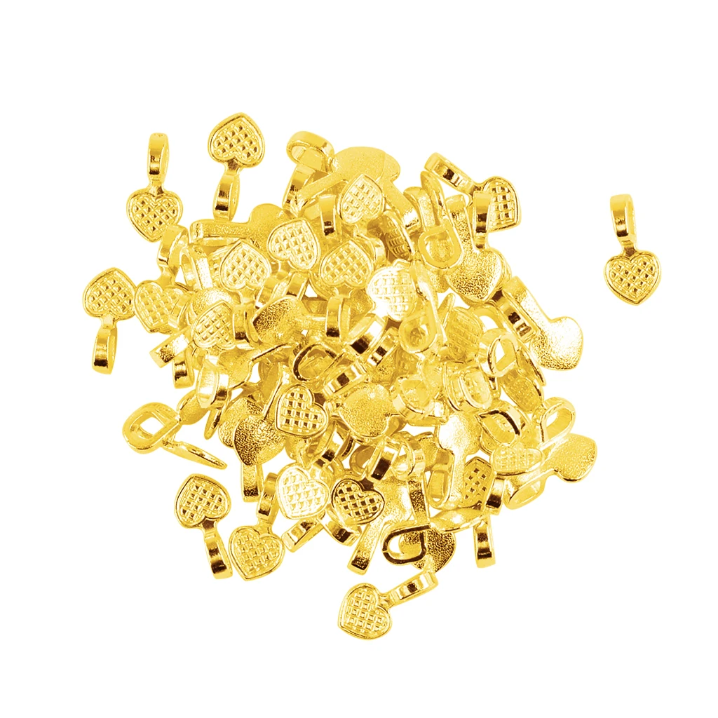 100 Pieces Love Heart Glue On Flat Pad Bails  DIY Charms Jewelry Making Pendant Findings