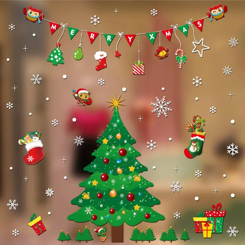Съемная Рождественская декоративная наклейка s стеклянная витрина просто отклеивается и наклеивается - Цвет: 4