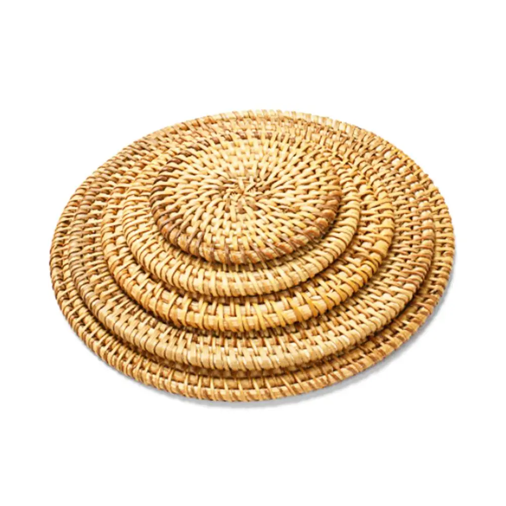 Round Woven Rattan Coaster Tea Cup Mat Insulated Dining Table Mug Pad