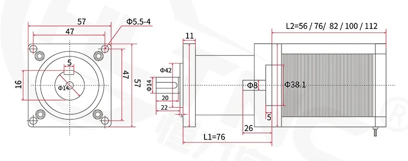 Nema 23 Stepper Motor 2 phase 4-Leads 283.22 Ozin 2N M 76mm with Planetary gearbox 16:1/20:1/24:1