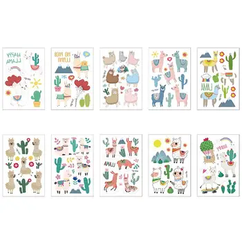 

10 Sheets Alpaca Design Temporary Decal Waterproof Removable Tattoo Stickers Animals Tattoo Party Favors (10 Patterns)