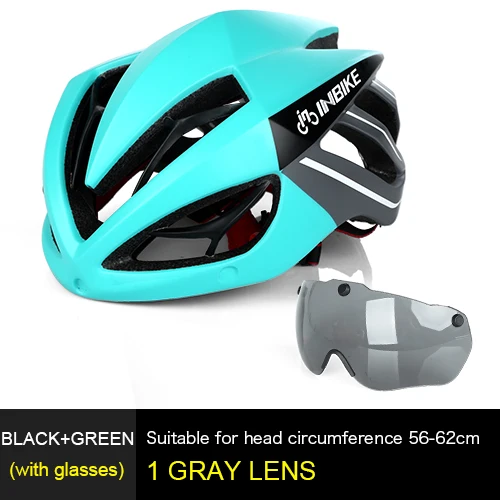 INBIKE велосипедный шлем, велосипедный шлем, магнитные очки для горной дороги, велосипедные шлемы, солнцезащитные очки, велосипедные очки, 3 линзы, велосипедный шлем - Цвет: Green 1Lens