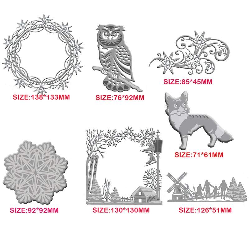 

2021 New Metal Cutting Dies For Scrapbook Owl Fox Winter Snowflake Embossing Handcraft Paper Card Making Stencils Craft