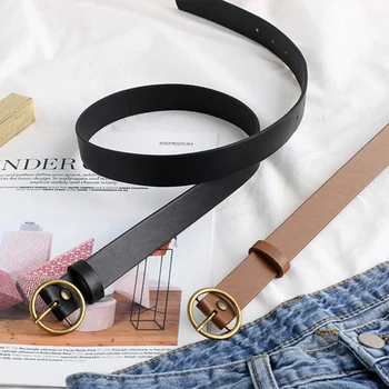

Belt Fashion Round Buckle Bronze Buckle Belt Solid Color Female Belt Jeans PU Belt For Women Bronze Buckle Belt