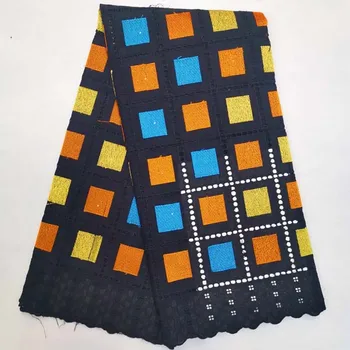 

Free shipping Cotton African Swiss Voile Lace High Quality Fabric, hand cut wedding lace for women, 5 yards NHH072 chequer