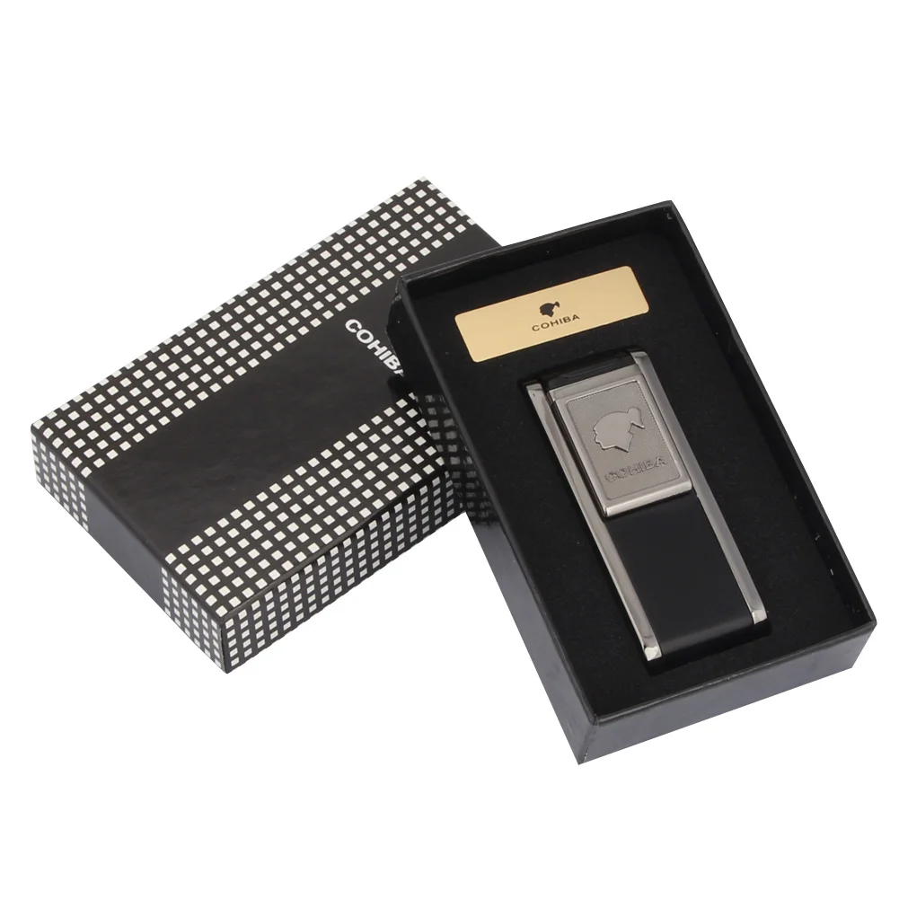 COHIBA карманные зажигалки бутан ветрозащитный 2 струйный фонарь прикуриватель портативный металлический прикуриватель для сигарет