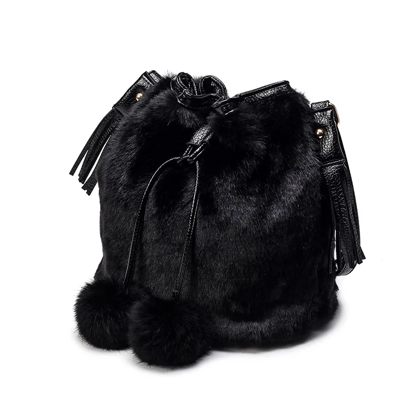 

Bags Bag Women's 2019 New Style Korean-style Fashion Fur Clothing Bucket Bag Fluffy Shoulder Bag WOMEN'S Messenger Bag Small