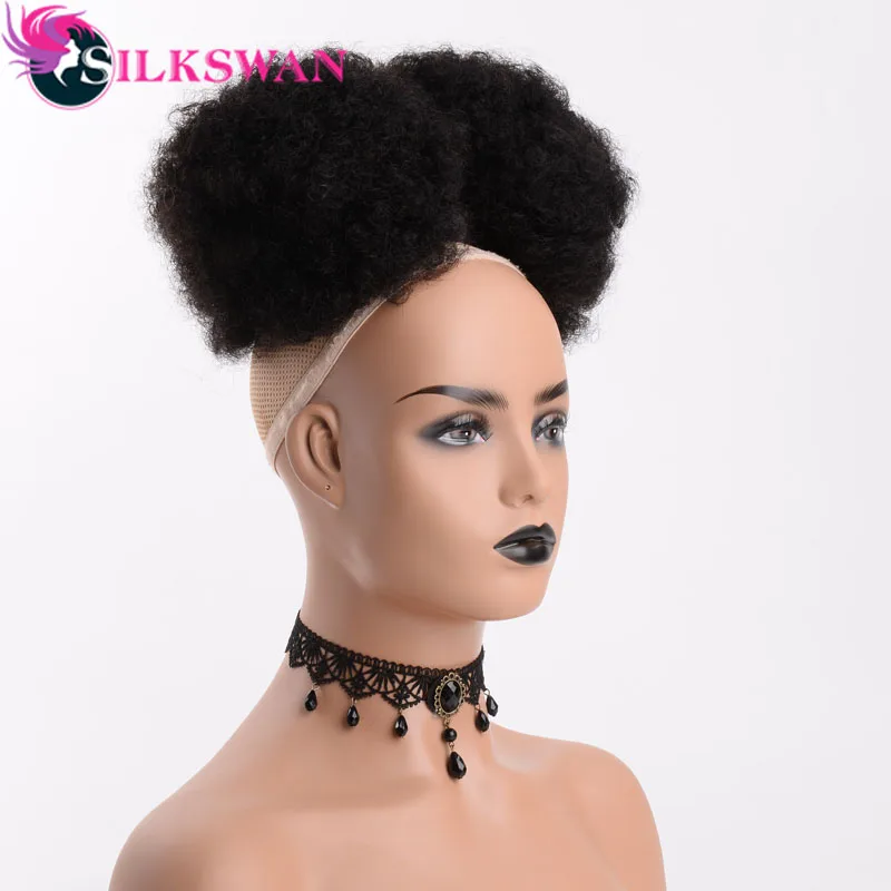Silkswan афро пушистые кудрявые конский хвост средний коэффициент remy волосы на заколках в конский хвост шнурок натуральные черные человеческие волосы для наращивания