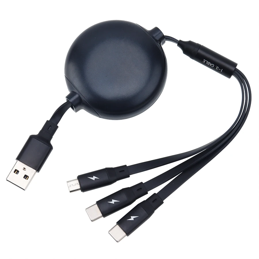 US $658.59 120cm 3 in 1 Retractable USB Micro Type C Cable for iPhone XS X Fast Charging Data Sync USBC Cord For Xiaomi 8 Samsung 200pcs