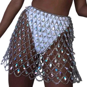 

Women Hollow Mesh Belly Chain Rhinestone Body Chain Jewelry Afro Style Swimsuit Bikini Waist Chain Beach