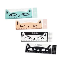 Regla recta de madera con forma de gato para niños, herramientas de dibujo de rompecabezas multifunción, herramienta de aprendizaje para estudiantes, 1 unids/lote