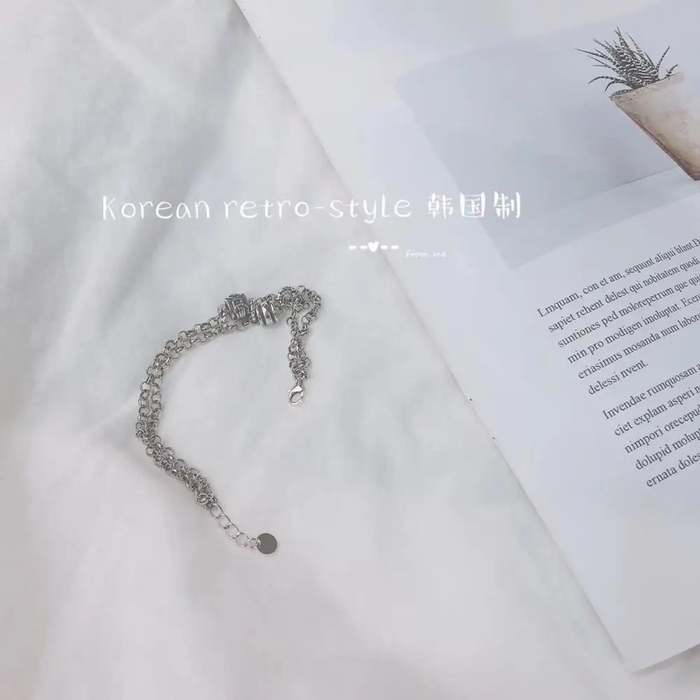 Корейский Ретро стиль твердый 925 пробы серебряный браслет цепочка движущиеся бусины браслеты с подвесками для мужчин и женщин вечерние ювелирные изделия