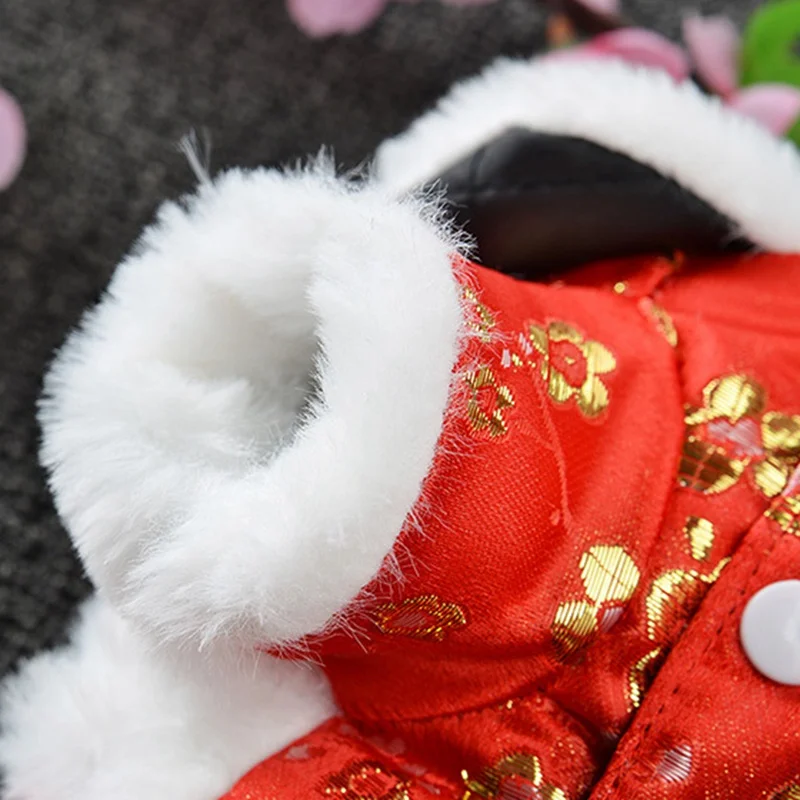 Китайский стиль, красное домашнее животное Ципао, шелк, хлопок, зимняя одежда для собак, новогоднее пальто для домашних животных, для маленьких средних собак, костюм для щенков