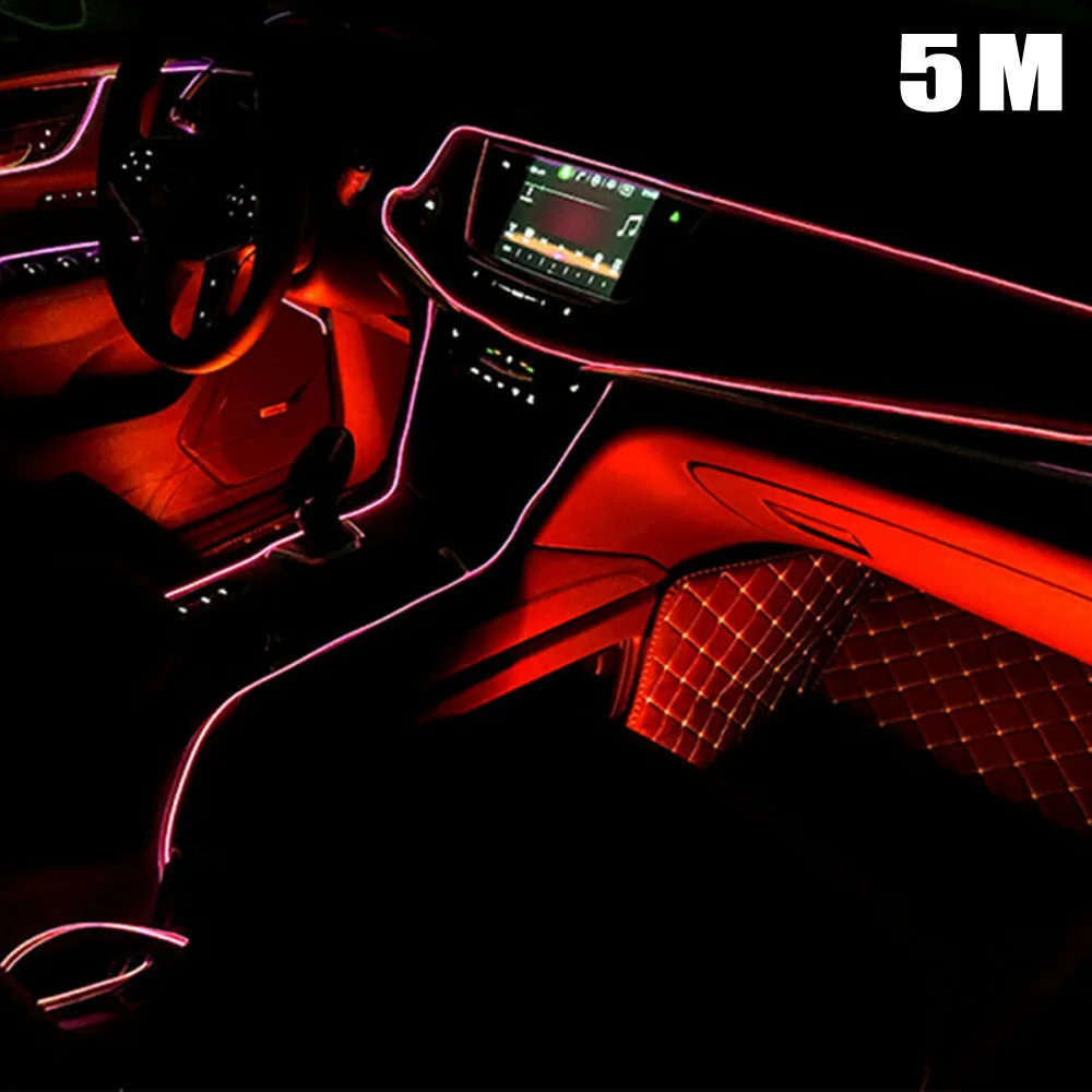 Светодиодный красный автомобильный холодный светильник, флуоресцентный атмосферный провод лампы, декор интерьера