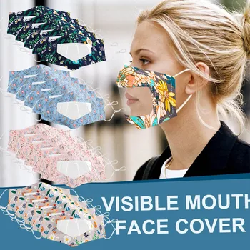 

5PC Face Mask Smile Communicator Face Mask with Clear Vinyl Visible Expression Lip Reading Fabric Facial Mask Mascarilla#YL5