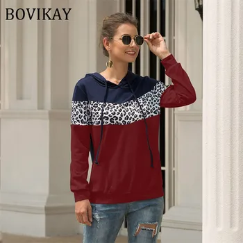 

BOVIKAY Spring European American Leopard Tripe Womens Hoodies Harajuku Patchwork Pullovers Winter Streetwear Ladies Sweatshirt