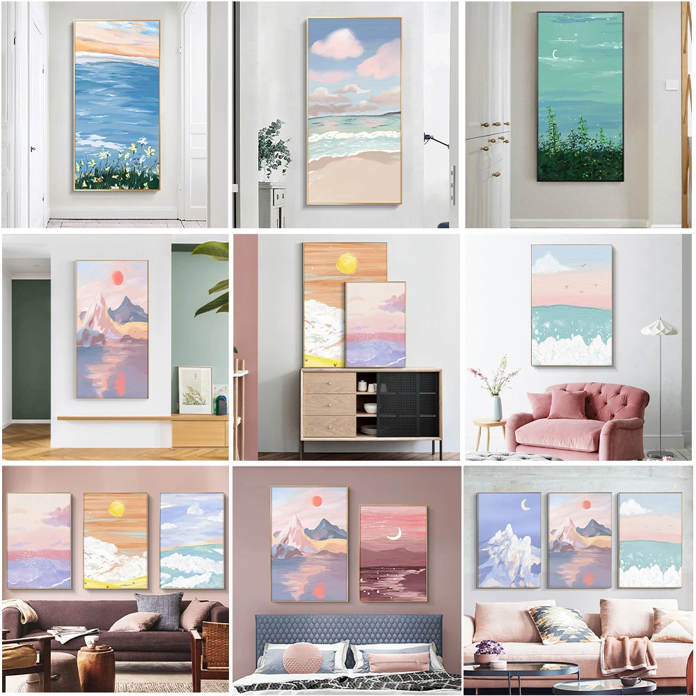 

Simple Nordic abstract sea moon white cloud oil painting art poster porch murals living room decoration picture printing