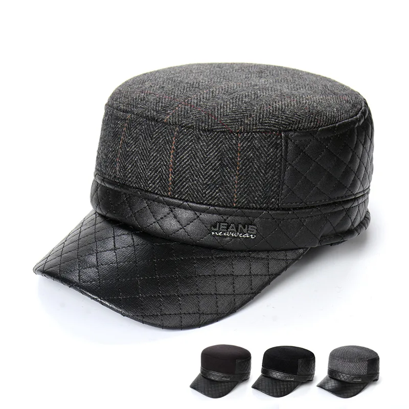 Зимняя кепка из искусственной кожи s для мужчин, регулируемая теплая бейсбольная кепка с защитой ушей, снежная шапка для папы, шапки gorras