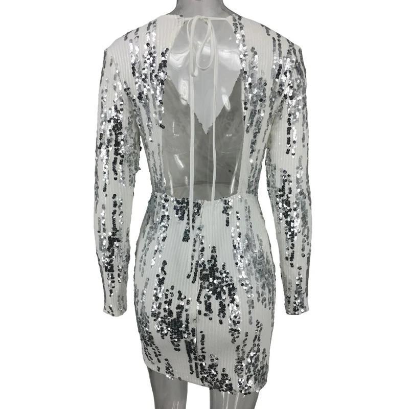 Платье мини с длинными рукавами и открытой спиной V образным вырезом|Платья| |