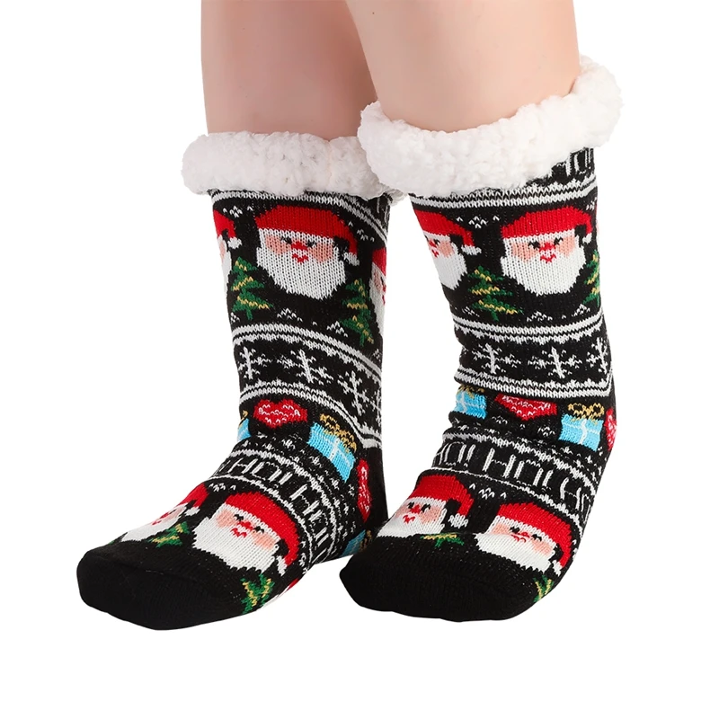 Thermal Fleece Winter Slipper Socks Deer Warm Cozy Fuzzy Fleece-lined Knee Highs Winter Sock for Christmas Gift