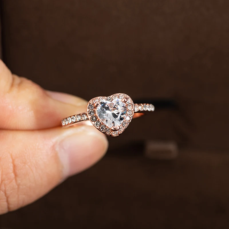 Fashion Crystal Heart Shaped Wedding Rings For Women Rose Gold Ladies Engagement wedding rings