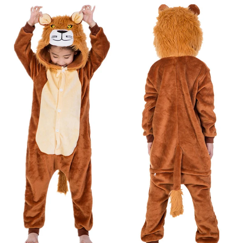Детский пижамный комплект с изображением животных для мальчиков и девочек, единорог, тигр, Пегас, зимняя детская одежда для сна с капюшоном, Фланелевая Пижама-комбинезон