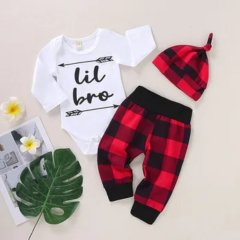 

3PCS Set Cute Newborn Baby Boy Clothes Letter Print Bodysuit Tops Long Pants Hat Outfits 0-18M