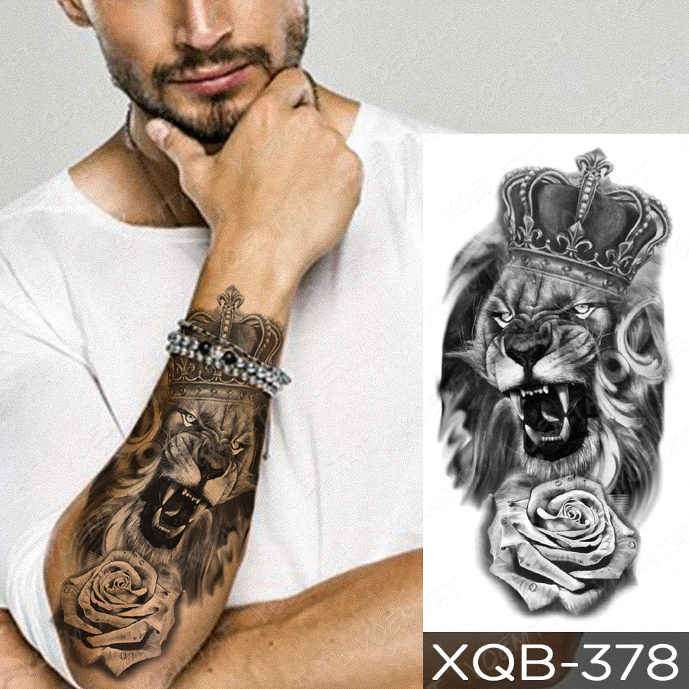 Tattoo Sticker Tiger Lion Wolf Waterproof Temporary Tattoo Sticker For Men Tribal Transfer Flash Tatoo Arm Sleeve Body Art Fake Tattoos Women