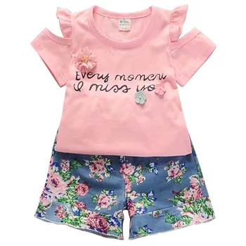 

Baby Girl Clothes Summer Toddler Kid Short Sleeve T-shirt + Floral Shorts 2Pcs Set Baby Girl Letter Flowers Clothing Cute Suits