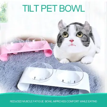 

Elevated Dog Cat Feeders Non-slip Detachable ABS Water Food Double Bowls Transparent Tilted Kitten Puppy Pet Tableware