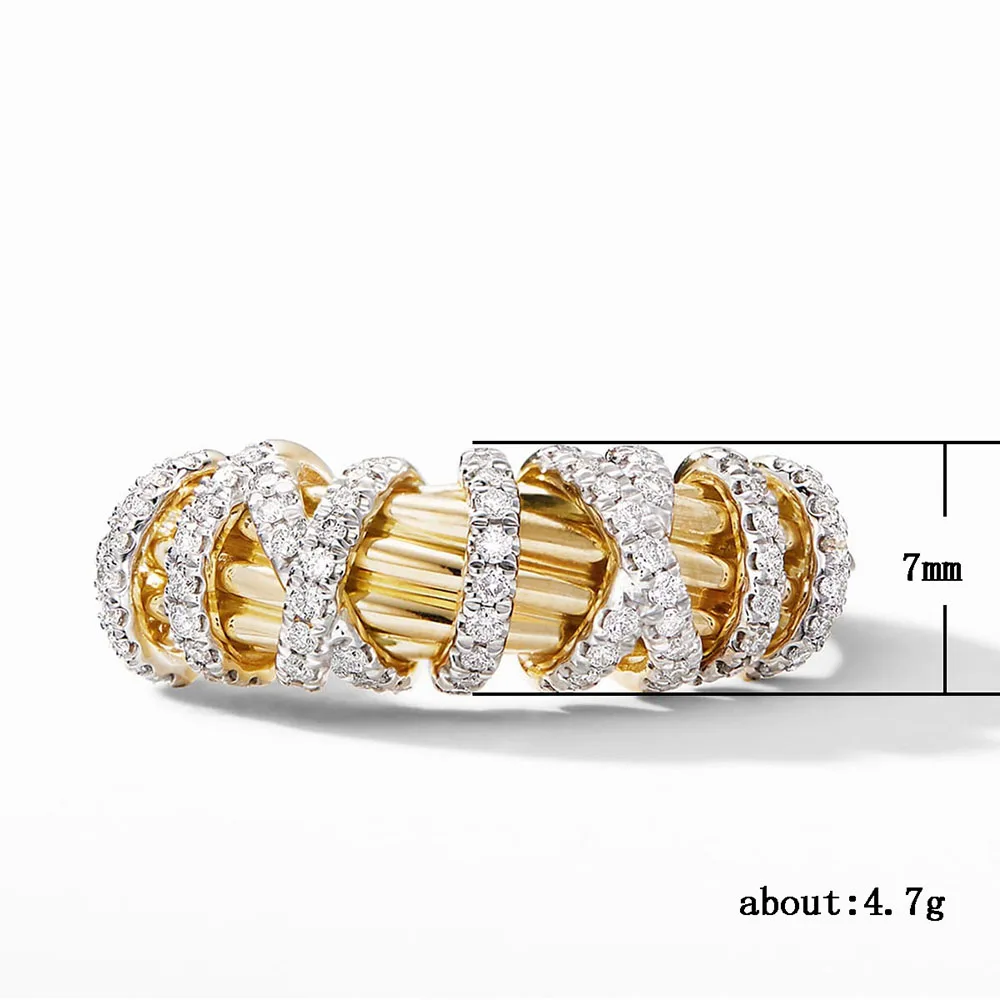 Gold Color Rings Women Luxury Hollow Out Cross Cubic Zirconia Party Gift Wedding Bands