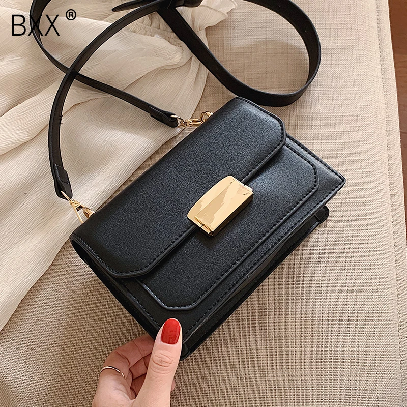 

[BXX] Lady Solid Color PU Leather Crossbody Bags For Women 2020 Fashion Flap Simple Shoulder Messenger Bag Female Handbags HK358