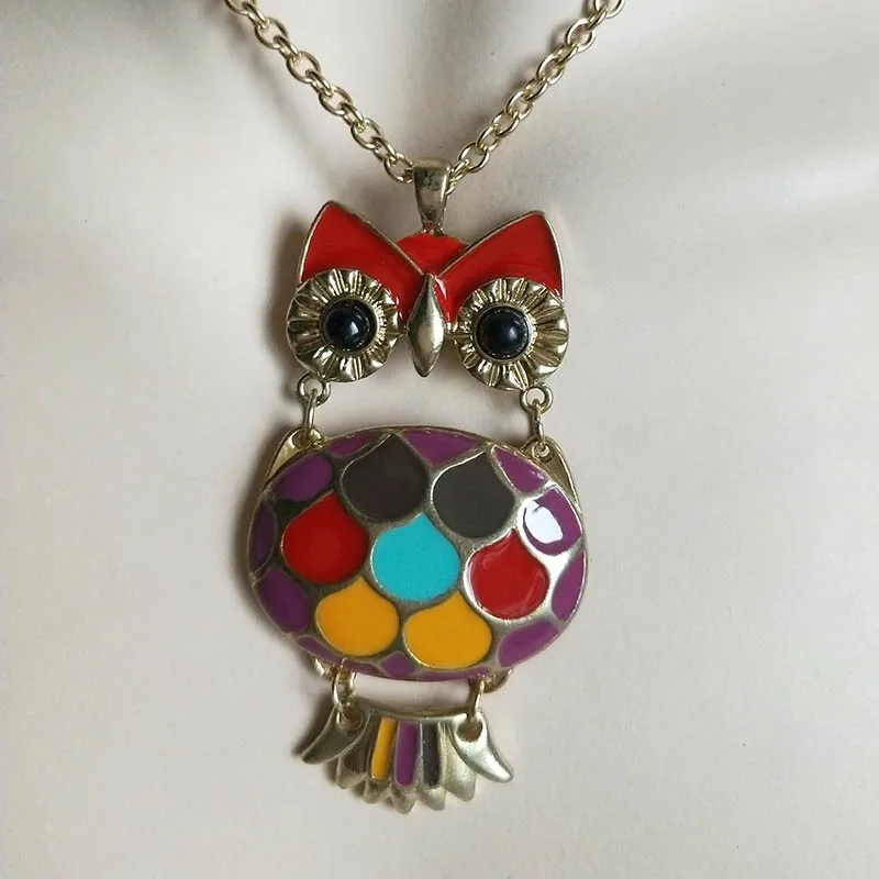 

2019 New Gold Colorful Owl For Women Pendant Rhinestone Gift Ethnic Bohemian Choker Long Necklace Drop Shipping