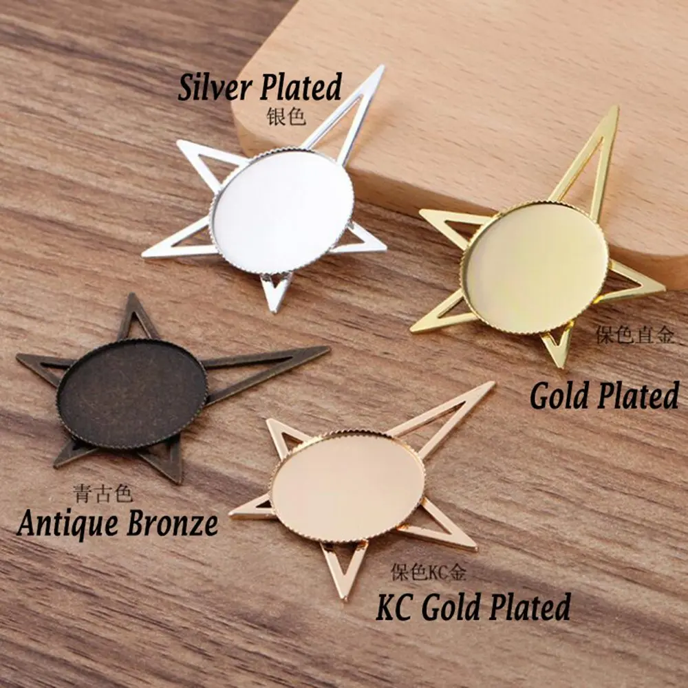 

50pcs lightning pentagram 53x44mm into 25mm teeth round cabochon tray pendant bezel blank pendant base jewelry settings