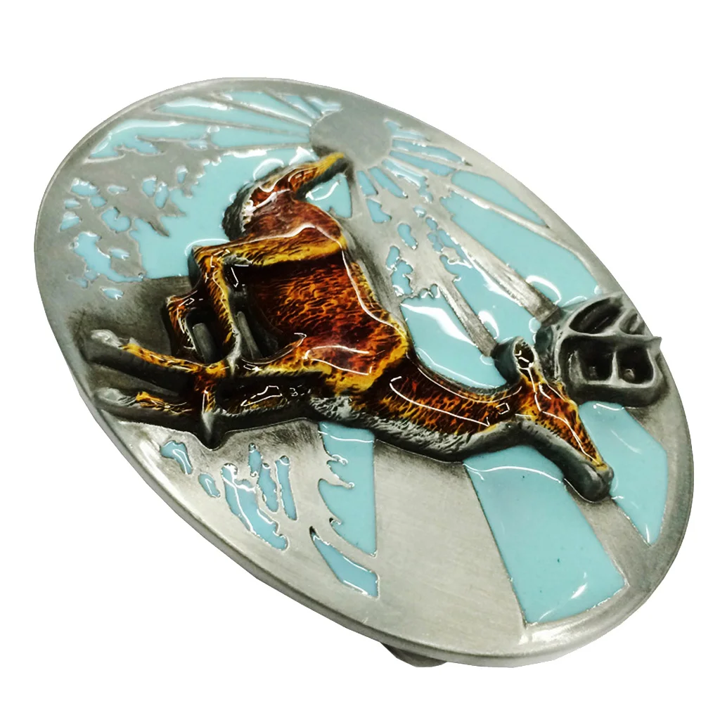 Vintage Western Belt Buckle Enameled Deer Rodeo Animal Jeder Mens Business