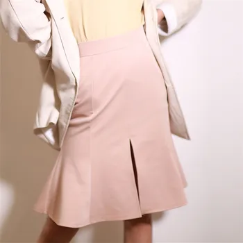 

Autumn Spring Fashion Slim Sexy Solid Color SML High Waist 2 Colors Splits Woman Casual Mermaid Skirt Lady Trumpet Skirt