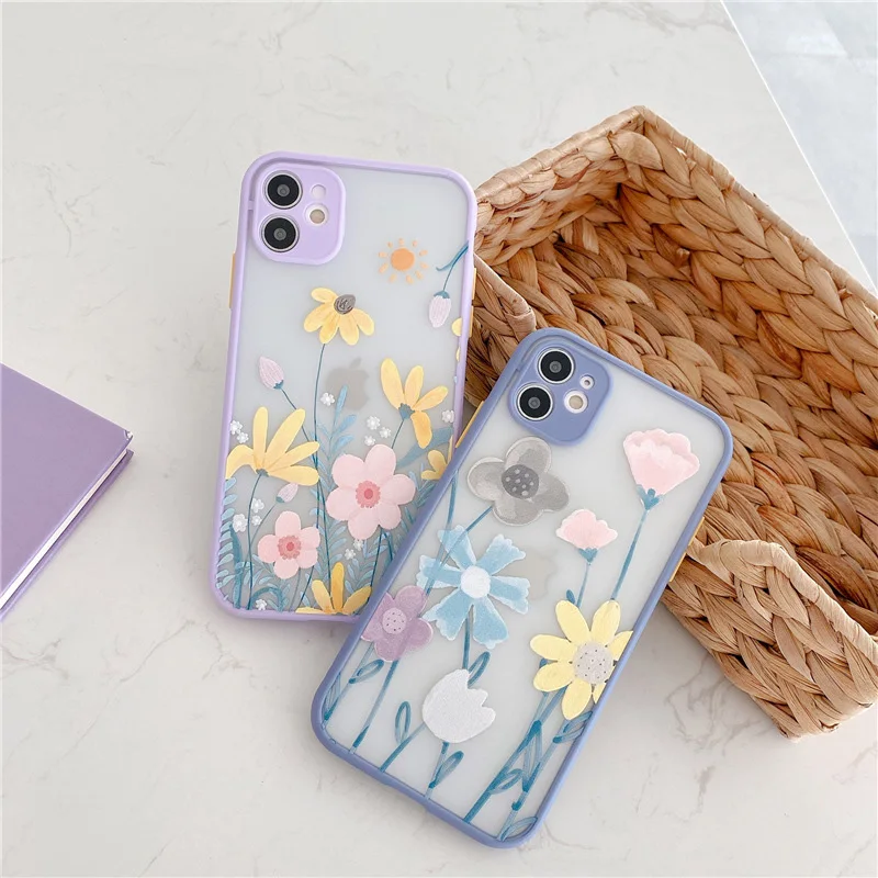 Luxury Cute Flower Case For iPhone 11 Pro Max X XR XS 7 8 Plus SE2020 Floral Relief Matte Bumper Phone Cover Coque Funda | Мобильные