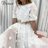 DICLOUD Sexy Plunge V Neck Women's Summer Dress White Lace Long Sleeve Mini Wedding Party Dress Ruffle Elegant Clothes 2021