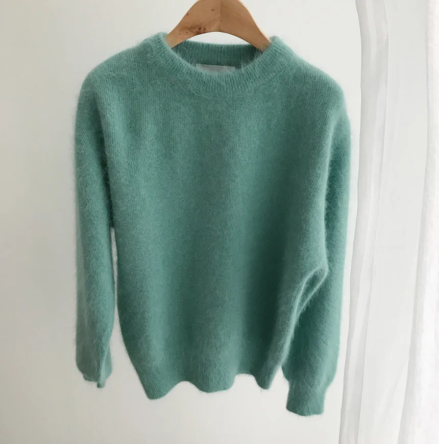 REALEFT/осенне-зимние теплые зеленые женские свитера с круглым вырезом и длинными рукавами, пуловер в Корейском стиле, минималистичные вязаные повседневные свитеры для женщин, Новое поступление года