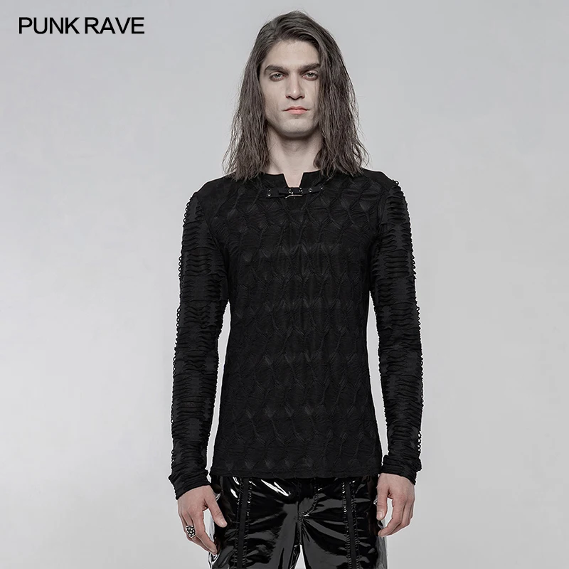 Футболка PUNKRAVE мужская с длинным рукавом повседневная эластичная черная футболка