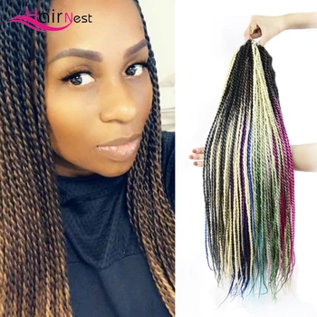 

Hair Nest Senegalese Twist Hair Crochet Braids Synthetic Braiding Hair Extensions 24 Inch 30 Roots/pack Afro Crotchet Ombre Hair