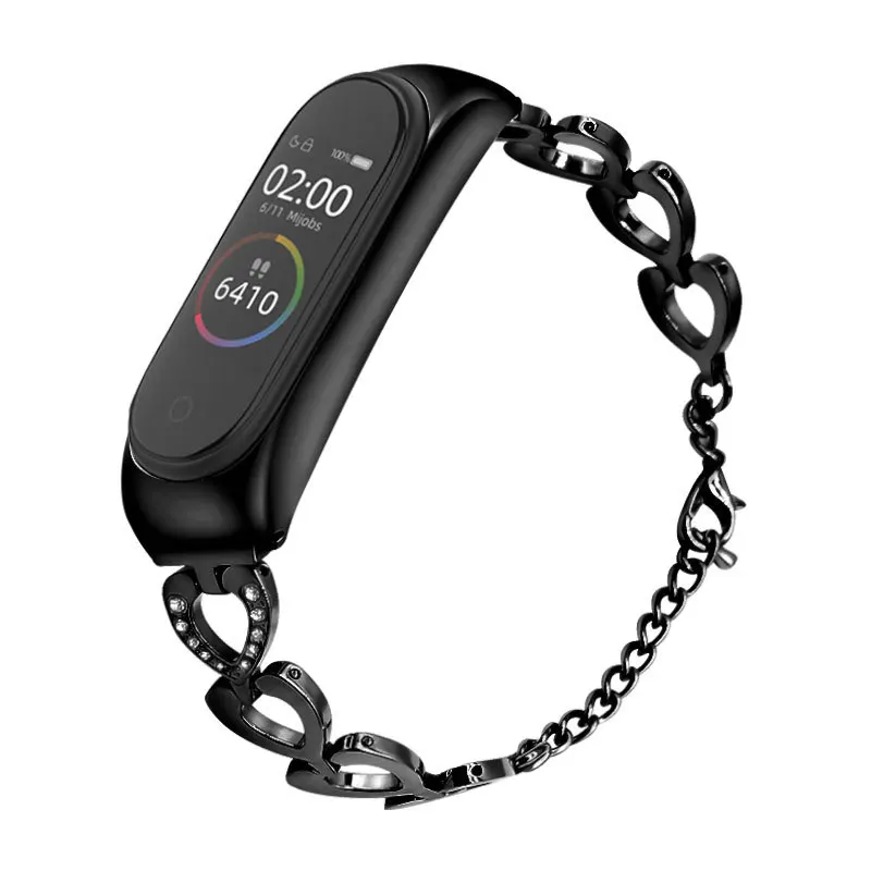 Смарт-браслет для Xiaomi mi 3 4, браслет, ремешок для женщин, подарок mi Band 4 3, металлический браслет, браслет из нержавеющей стали - Цвет ремешка: black