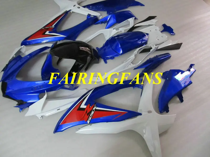 Литья под давлением обтекатель комплект для GSXR600 750 K8 08 09 GSXR 600 GSXR750 2008 2009 ABS белый синий Обтекатели кузова+ подарки SA54