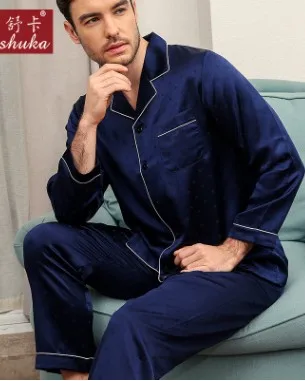 

Пижама Мужская из плотного шелка, Жаккардового Шелка, штаны с длинным рукавом, домашняя одежда