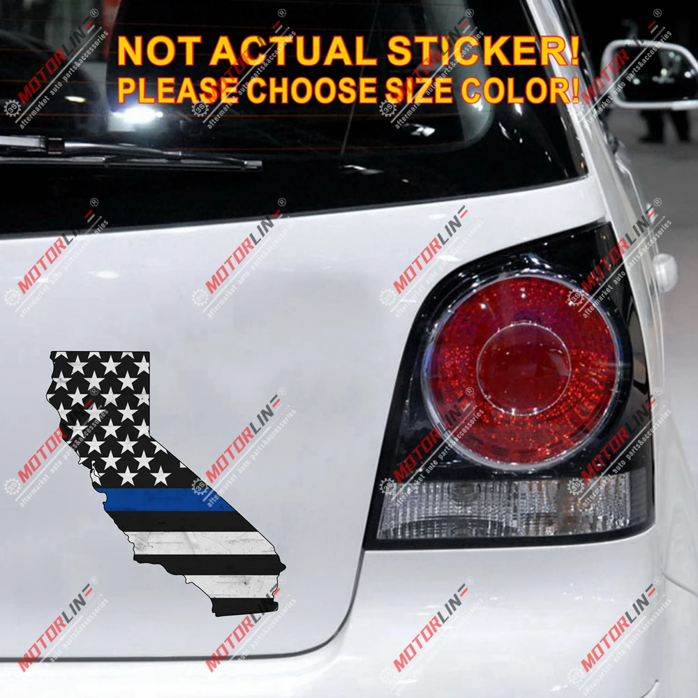 Sottile Linea Blu Usa Flag California Mappa Decal Adesivo Riflettente Lucido Mono