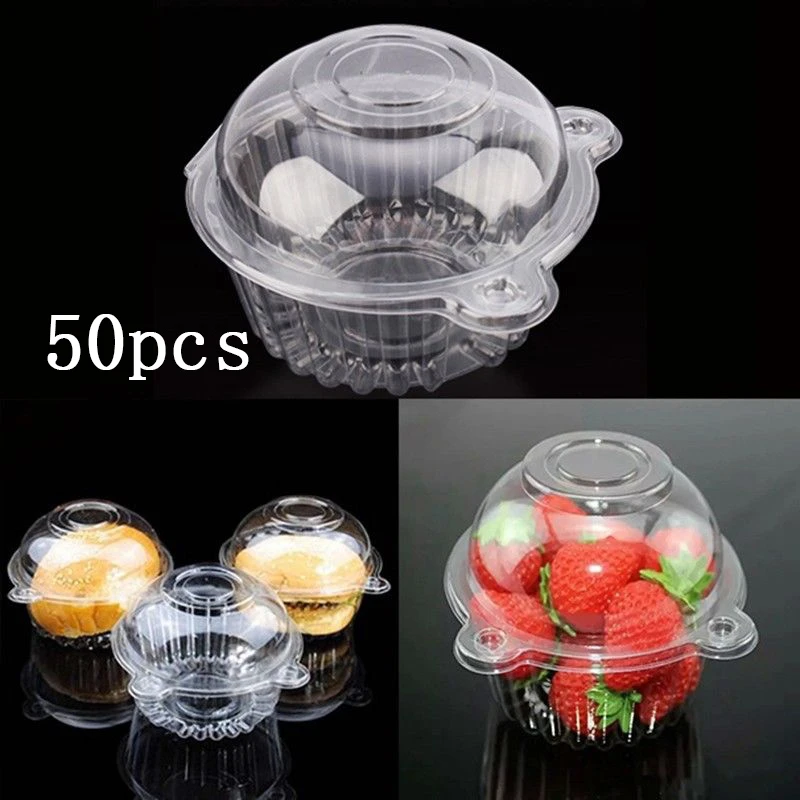 50pcs Plastic Disposable Clear Cake Box Cupcake Muffin Dome Holders Cups US