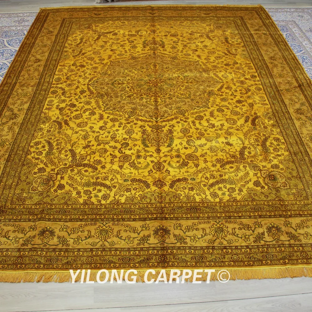 Yilong 9'x12' старинные классические ковры Большой бежевый медальон vantage шелковый ковер ручной работы(0898