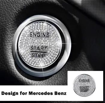 

[2 color]Crystal Bling Auto Start Engine Ignition Button Knob Ring Silver Sticker for Mercedes-Benz